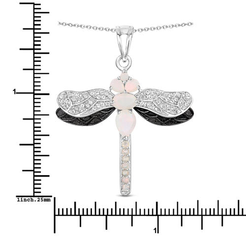 1.41 Carat Genuine Ethiopian Opal and White Topaz .925 Sterling Silver Pendant on sale at MyriadMart