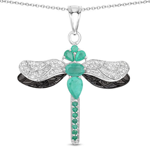 1.87 Carat Genuine Zambian Emerald and White Topaz .925 Sterling Silver Pendant on sale at MyriadMart