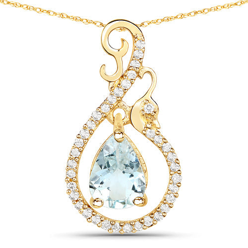 0.76 Carat Genuine Aquamarine and White Diamond 14K Yellow Gold Pendant on sale at MyriadMart