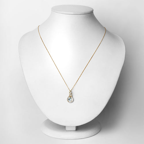 0.76 Carat Genuine Aquamarine and White Diamond 14K Yellow Gold Pendant on sale at MyriadMart