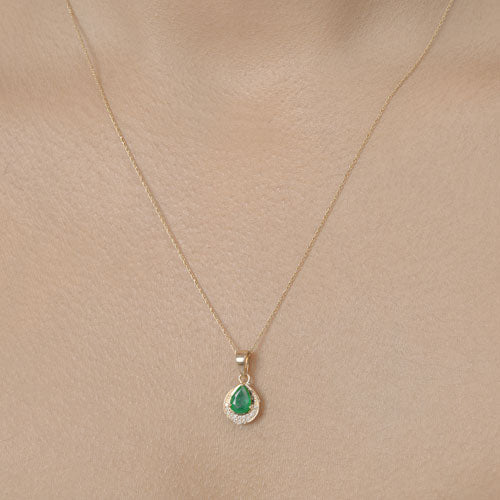 0.89 Carat Genuine Zambian Emerald and White Diamond 14K Yellow Gold Pendant on sale at MyriadMart