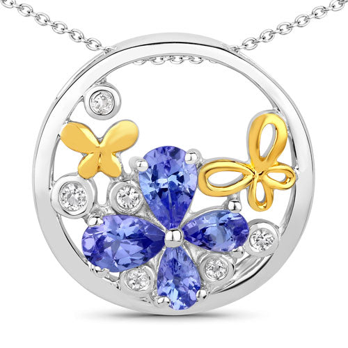 1.33 Carat Genuine Tanzanite and White Topaz .925 Sterling Silver Pendant on sale at MyriadMart