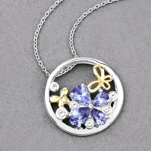 1.33 Carat Genuine Tanzanite and White Topaz .925 Sterling Silver Pendant on sale at MyriadMart