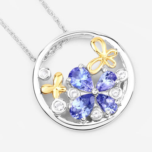 1.33 Carat Genuine Tanzanite and White Topaz .925 Sterling Silver Pendant on sale at MyriadMart