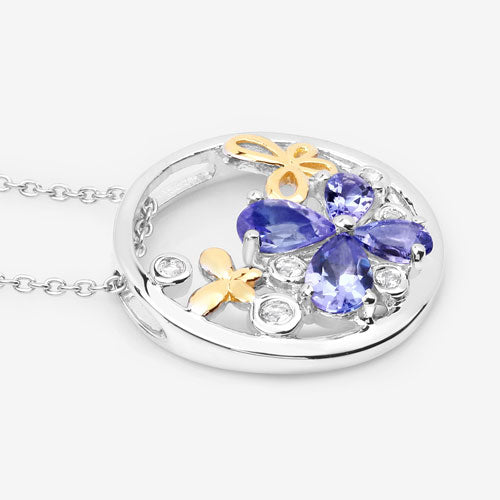1.33 Carat Genuine Tanzanite and White Topaz .925 Sterling Silver Pendant on sale at MyriadMart