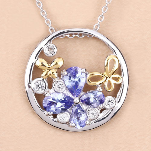 1.33 Carat Genuine Tanzanite and White Topaz .925 Sterling Silver Pendant on sale at MyriadMart