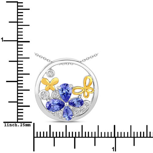 1.33 Carat Genuine Tanzanite and White Topaz .925 Sterling Silver Pendant on sale at MyriadMart