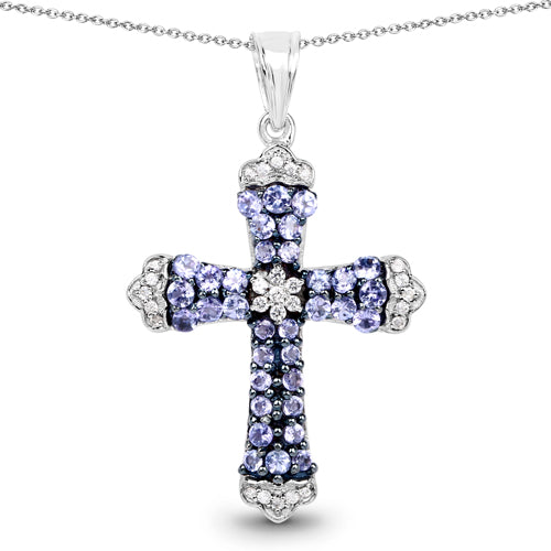 1.84 Carat Genuine Tanzanite and White Zircon .925 Sterling Silver Pendant on sale at MyriadMart