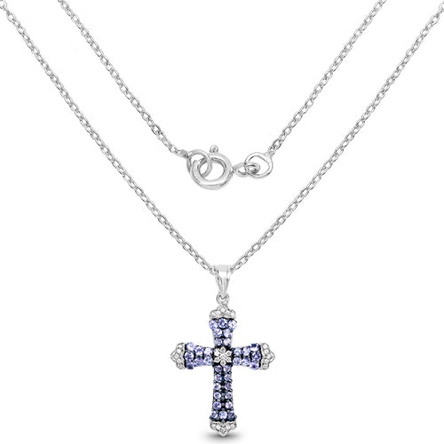 1.84 Carat Genuine Tanzanite and White Zircon .925 Sterling Silver Pendant on sale at MyriadMart