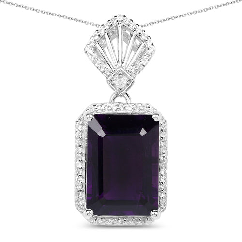 7.37 Carat Genuine Amethyst and White Zircon .925 Sterling Silver Pendant on sale at MyriadMart