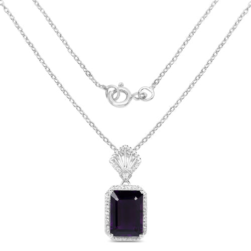 7.37 Carat Genuine Amethyst and White Zircon .925 Sterling Silver Pendant on sale at MyriadMart