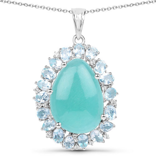 13.28 Carat Genuine Amazonite, Blue Topaz And White Topaz .925 Sterling Silver Pendant on sale at MyriadMart