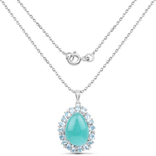 13.28 Carat Genuine Amazonite, Blue Topaz And White Topaz .925 Sterling Silver Pendant on sale at MyriadMart