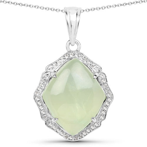 7.49 Carat Genuine Prehnite And White Topaz .925 Sterling Silver Pendant on sale at MyriadMart