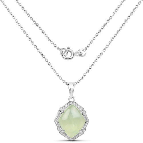 7.49 Carat Genuine Prehnite And White Topaz .925 Sterling Silver Pendant on sale at MyriadMart