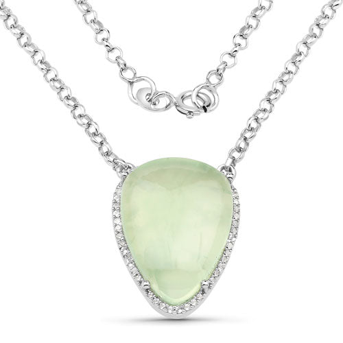 10.77 Carat Genuine Prehnite And White Topaz .925 Sterling Silver Pendant on sale at MyriadMart