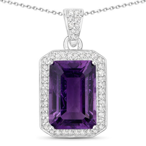 5.37 Carat Genuine Amethyst and White Diamond .925 Sterling Silver Pendant on sale at MyriadMart