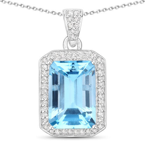 5.85 Carat Genuine Blue Topaz and White Diamond .925 Sterling Silver Pendant on sale at MyriadMart