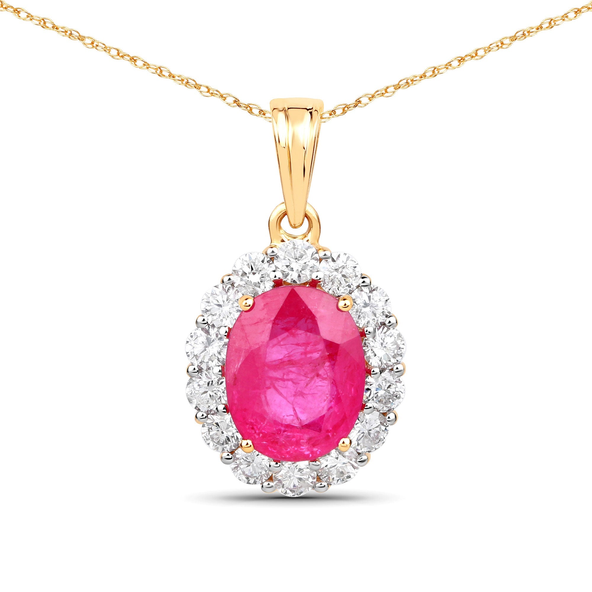 2.56 Carat Genuine Burma Ruby and White Diamond 18K Yellow Gold Pendant on sale at MyriadMart