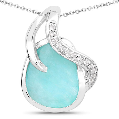 2.58 Carat Genuine Amazonite and White Topaz .925 Sterling Silver Pendant on sale at MyriadMart
