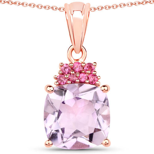 18K Rose Gold Plated 5.55 Carat Genuine Pink Amethyst and Rhodolite .925 Sterling Silver Pendant on sale at MyriadMart