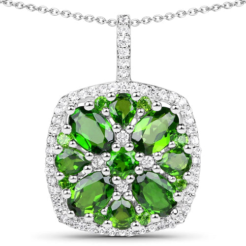 3.25 Carat Genuine Chrome Diopside and White Zircon .925 Sterling Silver Pendant on sale at MyriadMart