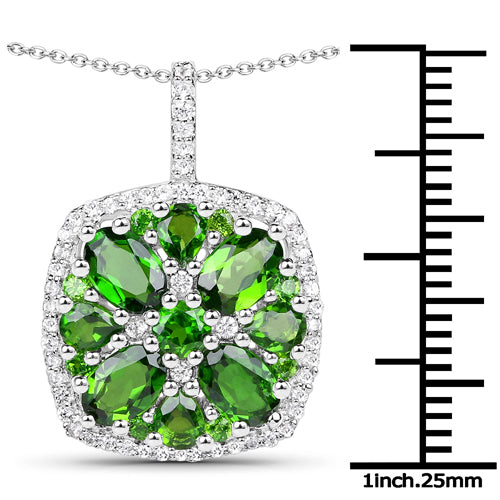 3.25 Carat Genuine Chrome Diopside and White Zircon .925 Sterling Silver Pendant on sale at MyriadMart