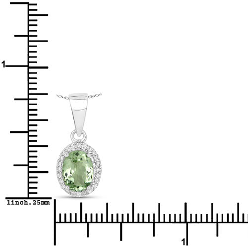 1.27 Carat Genuine Green Tourmaline and White Diamond 14K White Gold Pendant on sale at MyriadMart