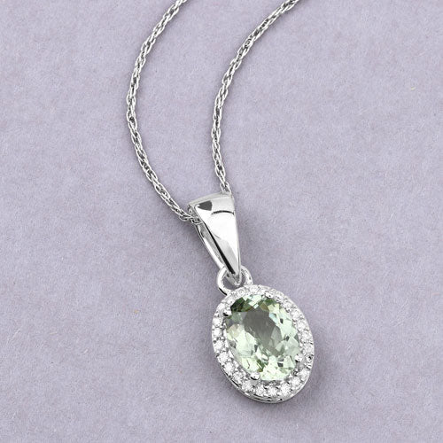1.27 Carat Genuine Green Tourmaline and White Diamond 14K White Gold Pendant on sale at MyriadMart