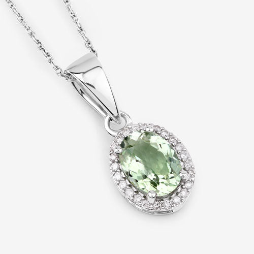 1.27 Carat Genuine Green Tourmaline and White Diamond 14K White Gold Pendant on sale at MyriadMart
