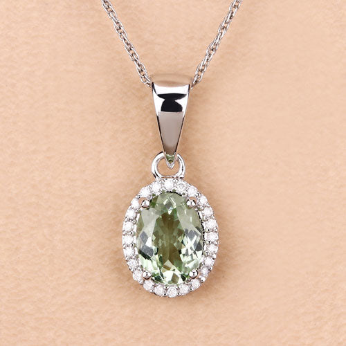 1.27 Carat Genuine Green Tourmaline and White Diamond 14K White Gold Pendant on sale at MyriadMart