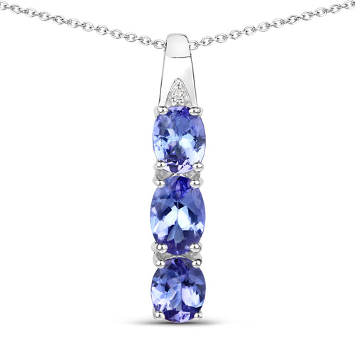 1.11 Carat Genuine Tanzanite and White Diamond .925 Sterling Silver Pendant on sale at MyriadMart
