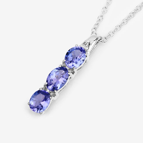1.11 Carat Genuine Tanzanite and White Diamond .925 Sterling Silver Pendant on sale at MyriadMart