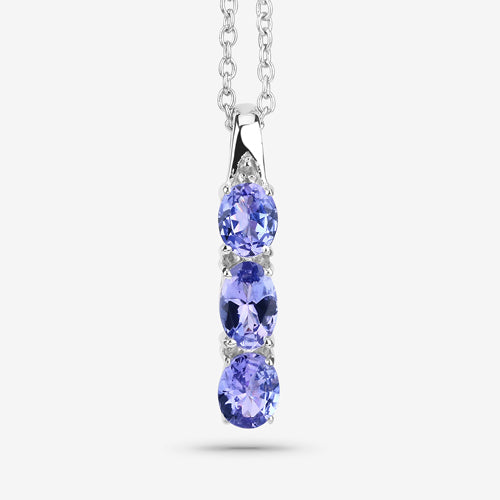 1.11 Carat Genuine Tanzanite and White Diamond .925 Sterling Silver Pendant on sale at MyriadMart