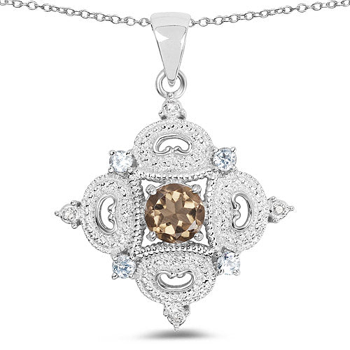 3.00 Carat Genuine Smoky Quartz, Blue Topaz and White Topaz .925 Sterling Silver Pendant on sale at MyriadMart