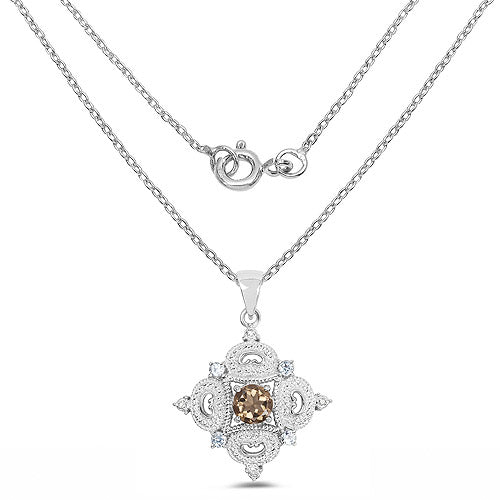 3.00 Carat Genuine Smoky Quartz, Blue Topaz and White Topaz .925 Sterling Silver Pendant on sale at MyriadMart