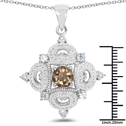3.00 Carat Genuine Smoky Quartz, Blue Topaz and White Topaz .925 Sterling Silver Pendant on sale at MyriadMart