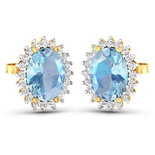 2.36 Carat Genuine Aquamarine and White Diamond 14K Yellow Gold Earrings on sale at MyriadMart