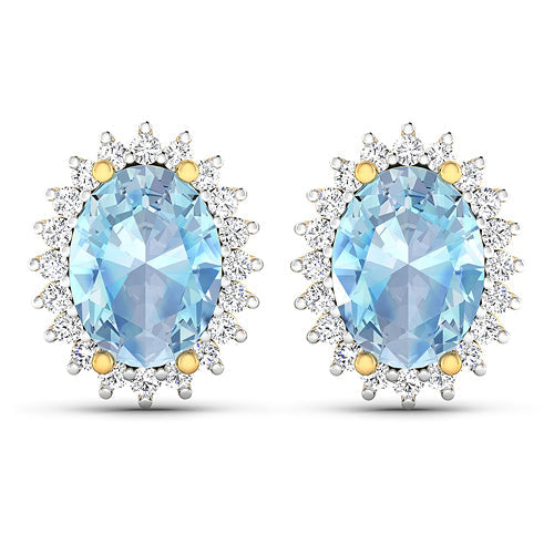 2.36 Carat Genuine Aquamarine and White Diamond 14K Yellow Gold Earrings on sale at MyriadMart