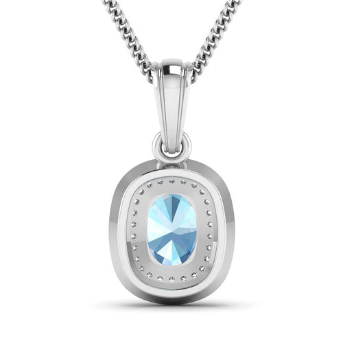 1.35 Carat Genuine Aquamarine and White Diamond 14K White Gold Pendant on sale at MyriadMart