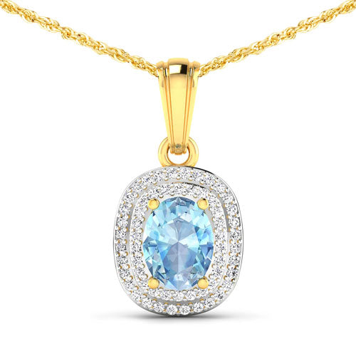 1.35 Carat Genuine Aquamarine and White Diamond 14K Yellow Gold Pendant on sale at MyriadMart