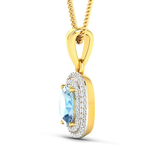 1.35 Carat Genuine Aquamarine and White Diamond 14K Yellow Gold Pendant on sale at MyriadMart