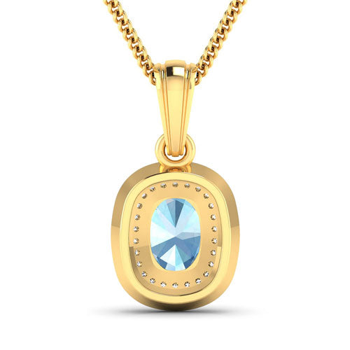 1.35 Carat Genuine Aquamarine and White Diamond 14K Yellow Gold Pendant on sale at MyriadMart