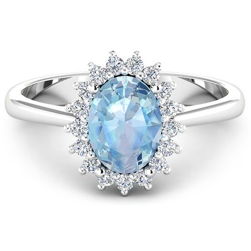 1.62 Carat Genuine Aquamarine and White Diamond 14K White Gold Ring on sale at MyriadMart