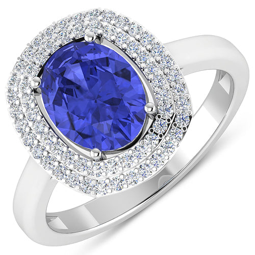 2.02 Carat Genuine Tanzanite and White Diamond 14K White Gold Ring on sale at MyriadMart