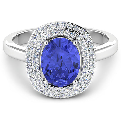 2.02 Carat Genuine Tanzanite and White Diamond 14K White Gold Ring on sale at MyriadMart