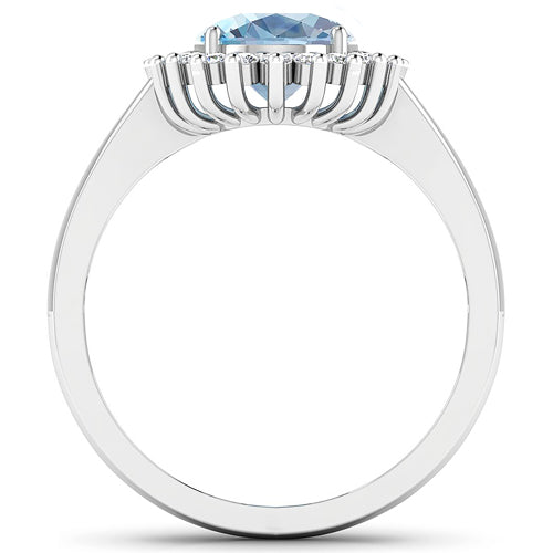 1.24 Carat Genuine Aquamarine and White Diamond 14K White Gold Ring on sale at MyriadMart