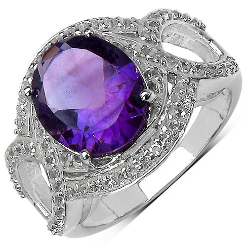 3.51 Carat Genuine Amethyst & White Topaz .925 Sterling Silver Ring on sale at MyriadMart
