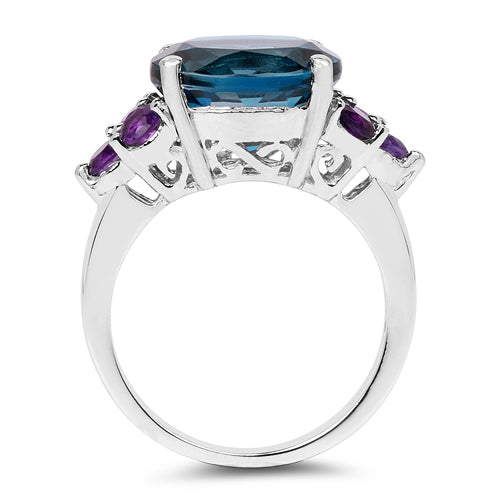 6.60 Carat Genuine London Blue Topaz & Amethyst .925 Sterling Silver Ring on sale at MyriadMart