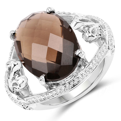 10.50 Carat Genuine Smoky Quartz .925 Sterling Silver Ring on sale at MyriadMart